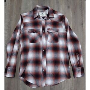 Cactus Man Authentic Workwear Orange Flannel Plaid Shirt Pearl Snap Button Men S